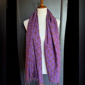 New Auth Chan Luu Floral Pattern Print Cashmere Silk Scarf Color: Violet